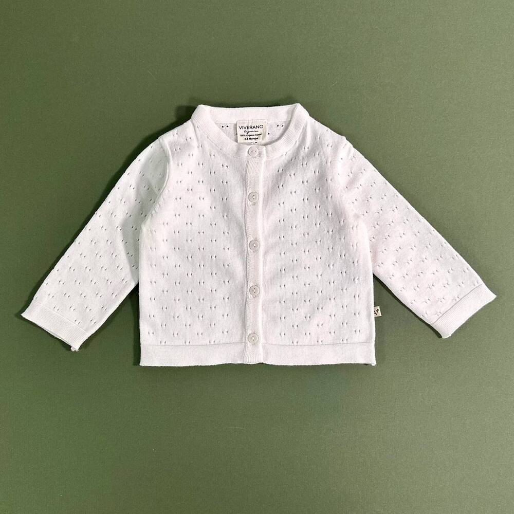 NEW VIVERANO ORGANICS kids pointelle knit cardigan in dove white